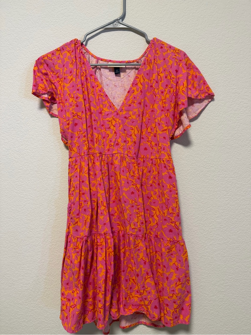 Universal Thread Pink & Orange Floral V-Neck Mini Dress